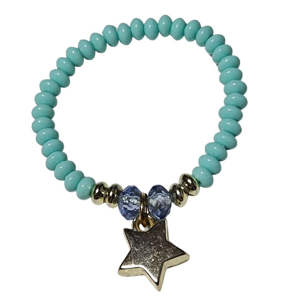 Elegant Blue Beaded Gold Tone Star Charm Stretch Bracelet Fashion Jewelry Women